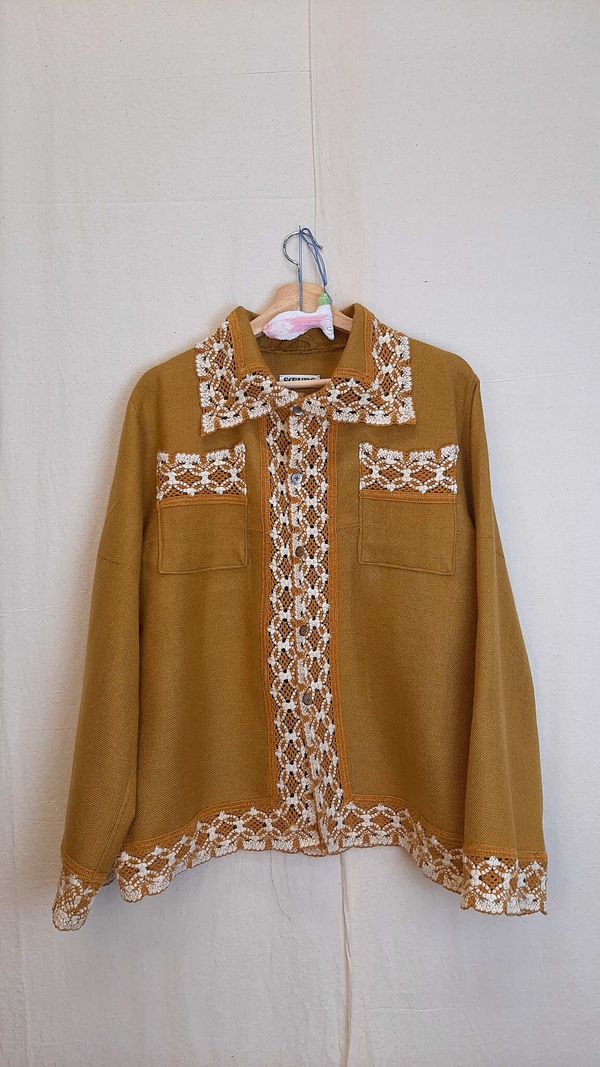 Рубашка с Кружевом/Mustard Lace Long Sleeve горчичная - фото 1