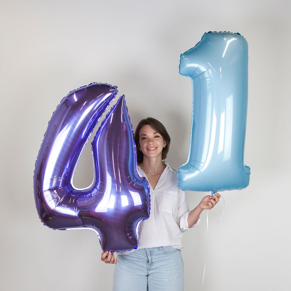 Шар (40''/102 см) Цифра, 1, Голубой, Макарунс, 1 шт. в уп.