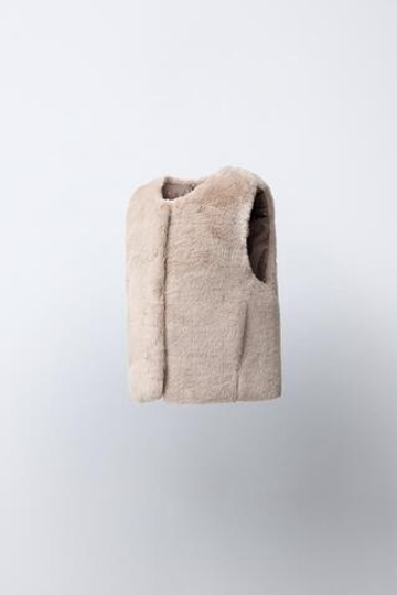 ZARA ЖИЛЕТ ИЗ ИСКУССТВЕННОГО МЕХА, РЫЖЕВАТО-КОРИЧНЕВЫЙ