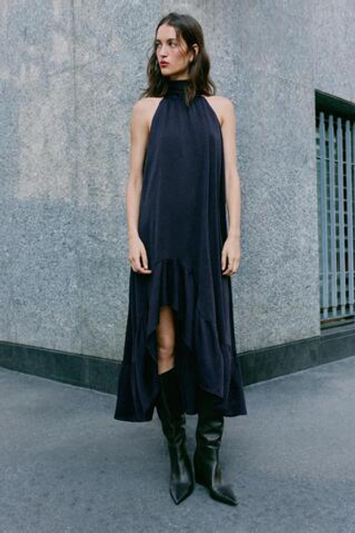 ПЛАТЬЕ МИДИ ХАЛТЕР С ВОЛАНОМ СНИЗУ — ZARA