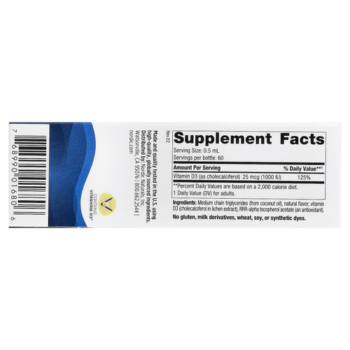 Nordic Naturals, растительный витамин D3, жидкая добавка, со вкусом яблока, 25 мкг (1000 МЕ), 30 мл (1 жидк. унция)