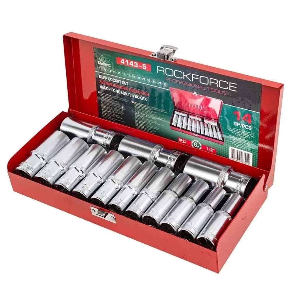 Набор головок глубоких 14пр. 1/2''в мет.кейсе RockForce