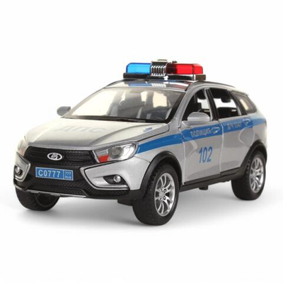 Модель ин. мет. "Lada Vesta SW Cross. Полиция" 17,5см, свет-звук, двери, коробка (Технопарк)