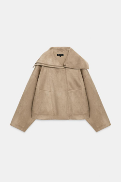 ZARA КУРТКА-БОМБЕР С ШИРОКИМ ВОРОТНИКОМ, СВЕТЛО-БЕЖЕВЫЙ