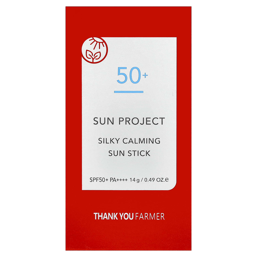 Thank You Farmer, Sun Project, шелковистый успокаивающий солнцезащитный стик, SPF 50+ PA++++, 14 г (0,49 унции)