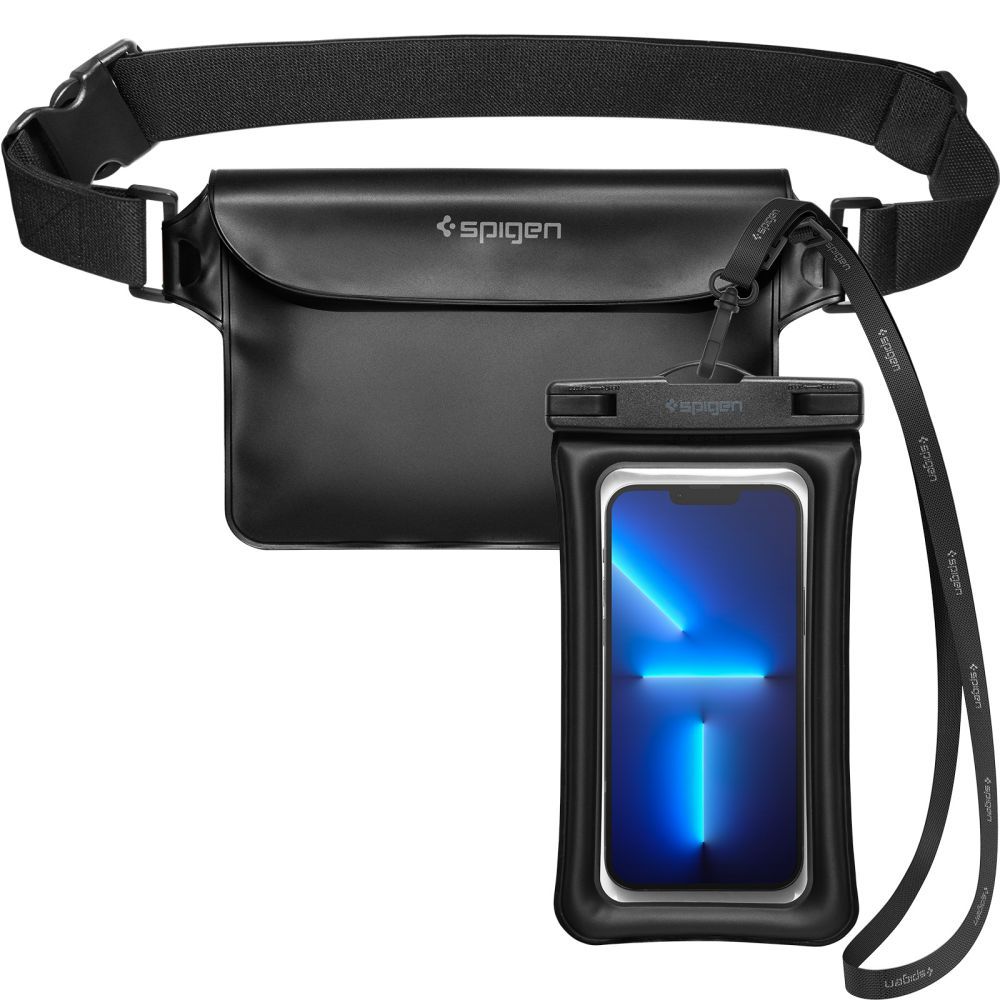 Защитные водонепроницаемые сумка 22x15cm + чехол 20x12cm Spigen A621 UNIVERSAL WATERPROOF CASE & WAIST BAG IPX8 BLACK