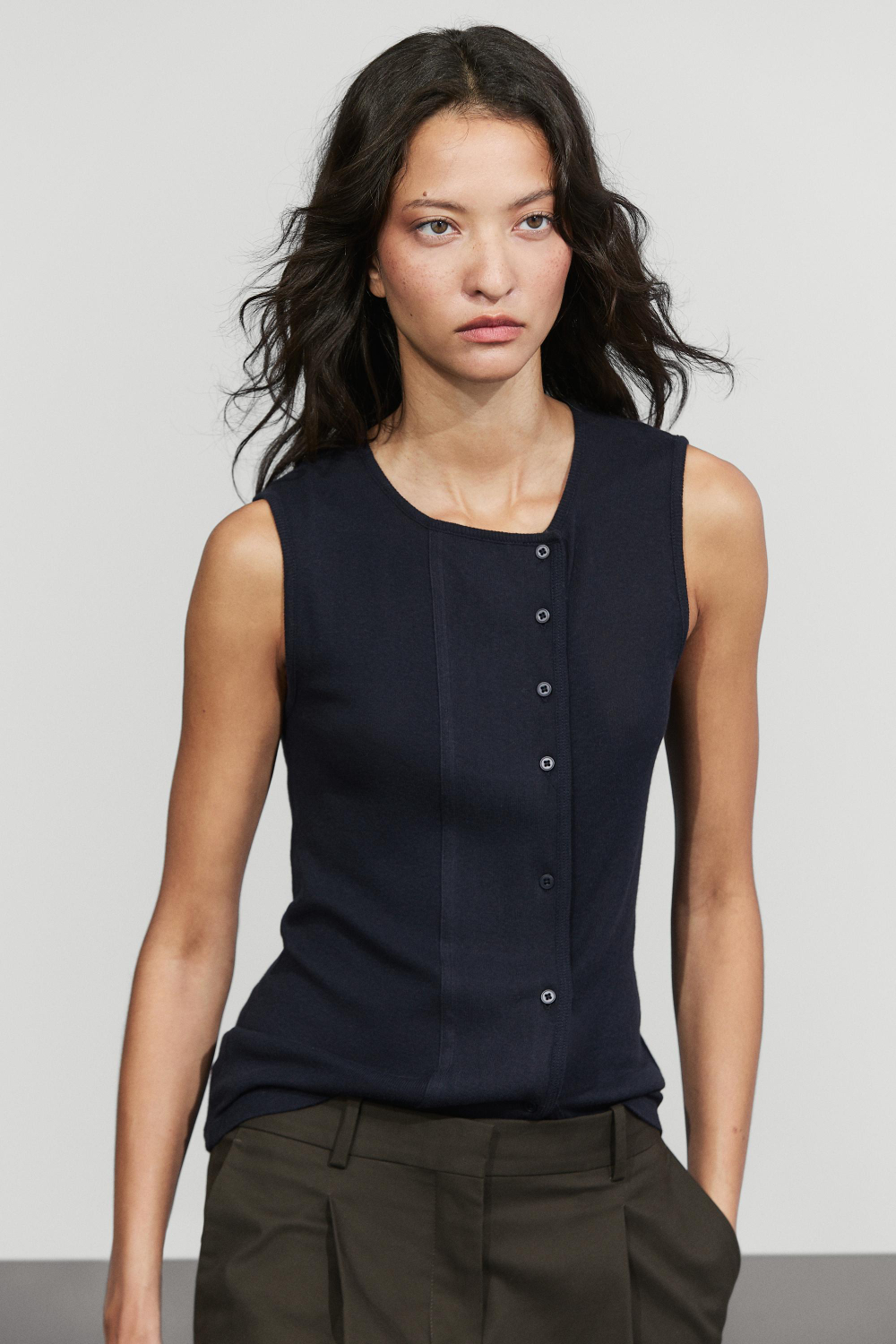Massimo Dutti Футболка из смесового хлопка с планкой на пуговицах, темно-синий