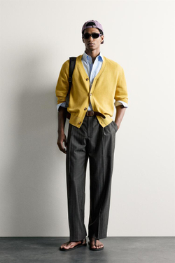 ZARA БРЮКИ RELAXED FIT В ПОЛОСКУ СО СКЛАДКАМИ, СЕРЫЙ