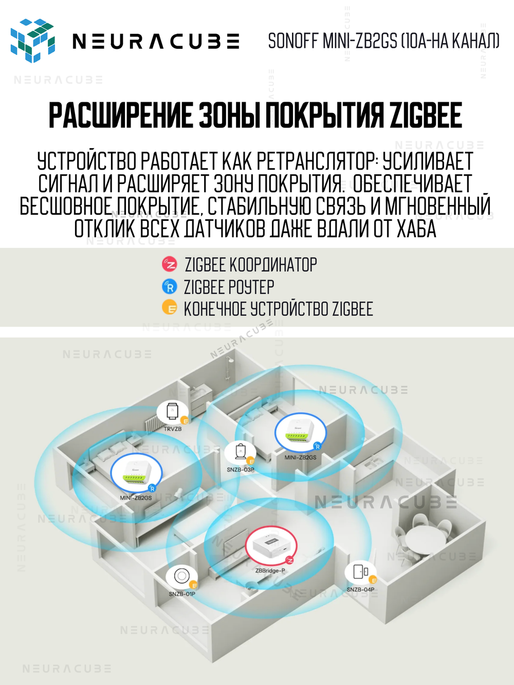 Умное Двухканальное Zigbee реле SONOFF MINI-ZB2GS (10А-на канал)