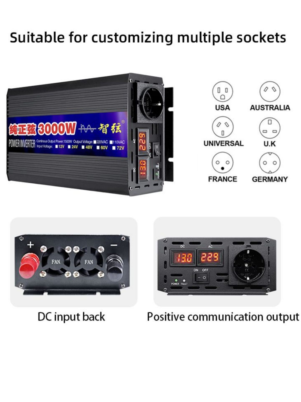 Инвертор 24V-220V 4000W ERO черный Иероглиф чистый синус