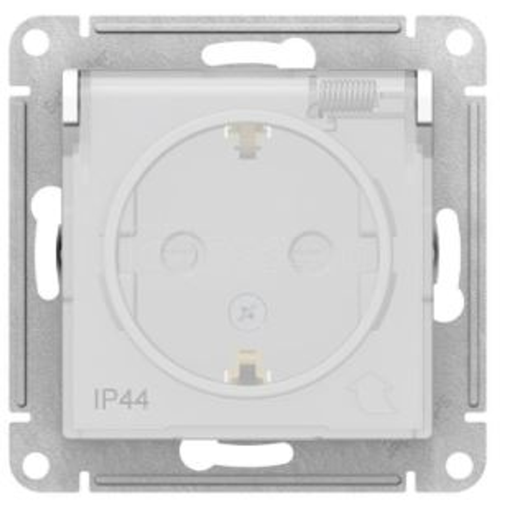 Розетка 1-м СП AtlasDesign Aqua 16А IP44 с заземл. защ. шторки с крышкой механизм бел. SE ATN440146