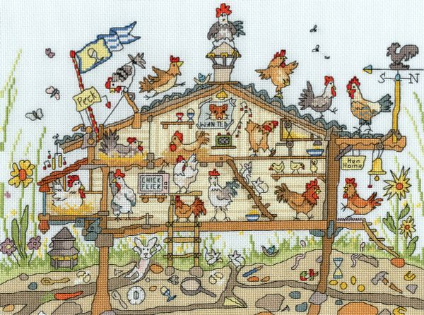 Набор для вышивания нитками Bothy Threads, Cut Thru' Hen Home, 35х26 см