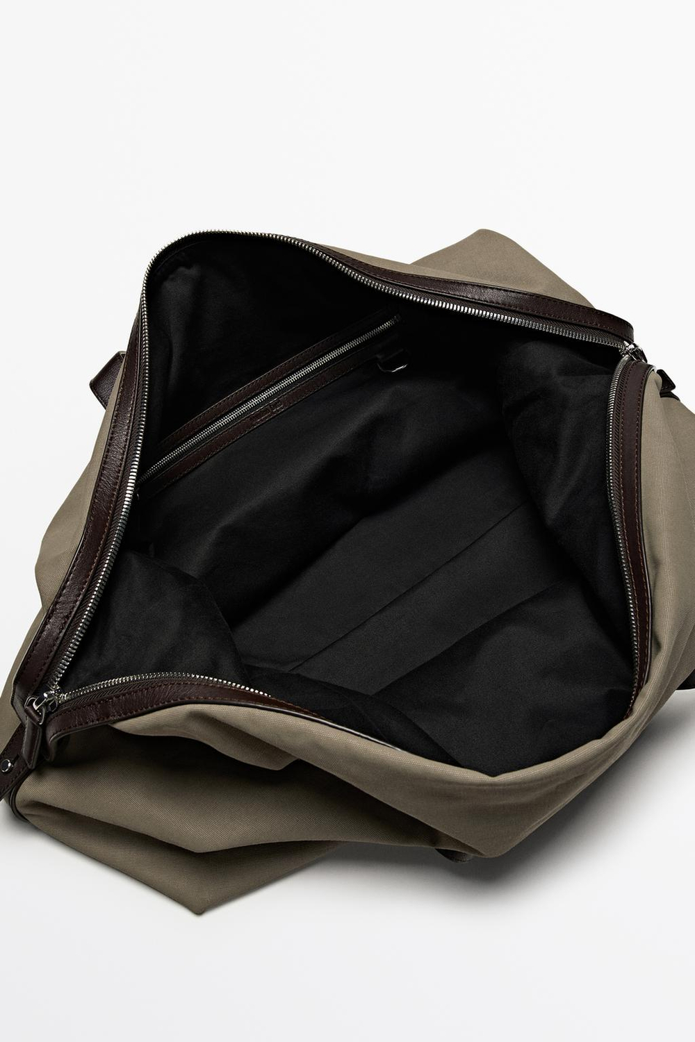 Massimo Dutti Дорожная сумка с отделкой из кожи наппа, кротово-коричневый