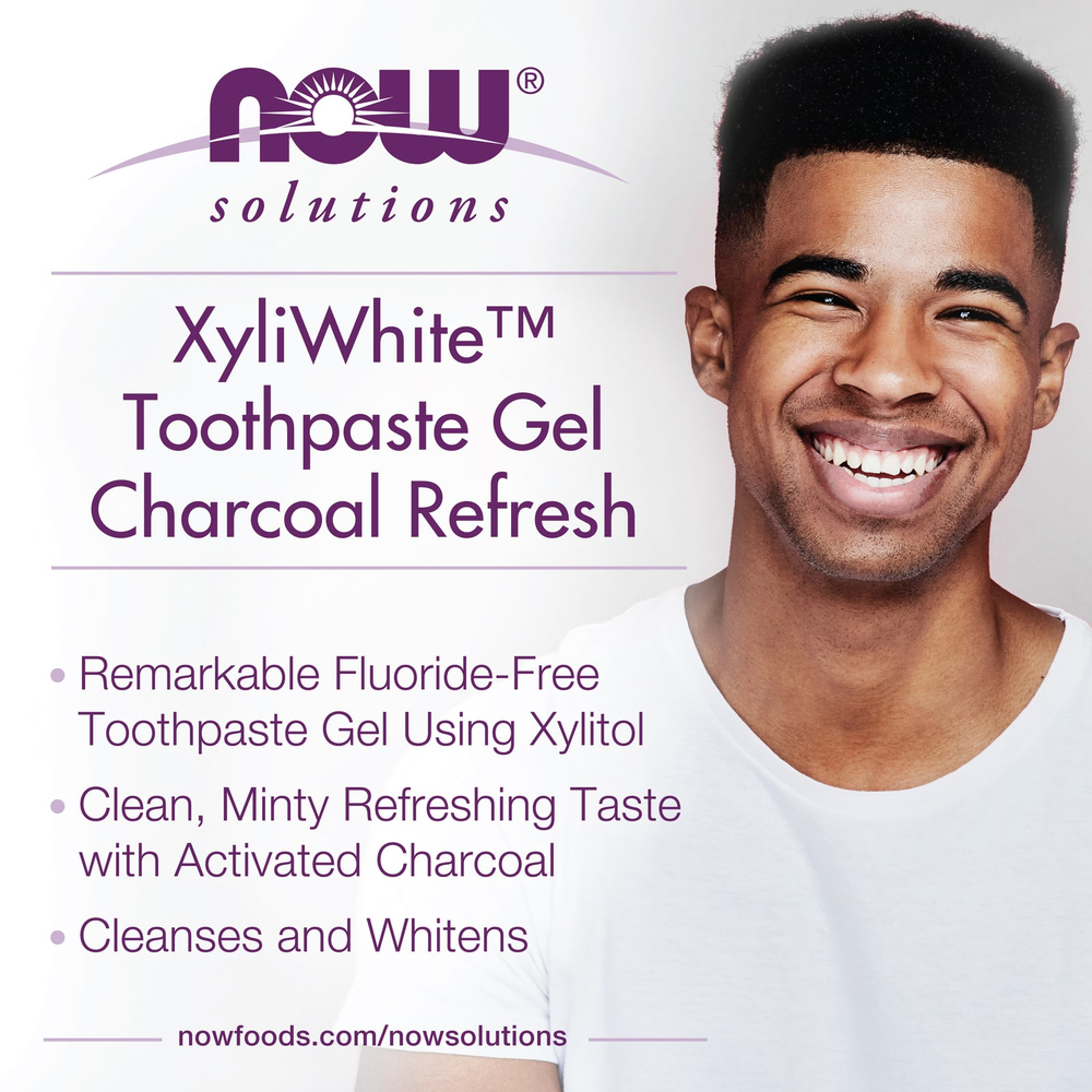 NOW Foods, Solutions, XyliWhite™, древесный уголь, гель-паста для зубной пасты, мята, 181 г (6,4 унции)