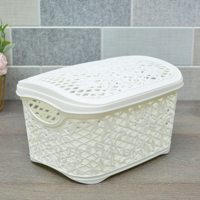 Корзина для хранения 3,3л с крышкой "Keeplex Кружевоi", 24,2*18*14см, белое облако