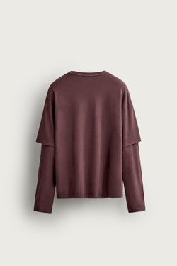 ZARA ФУТБОЛКА С ЭФФЕКТОМ МНОГОСЛОЙНОСТИ, БОРДОВЫЙ