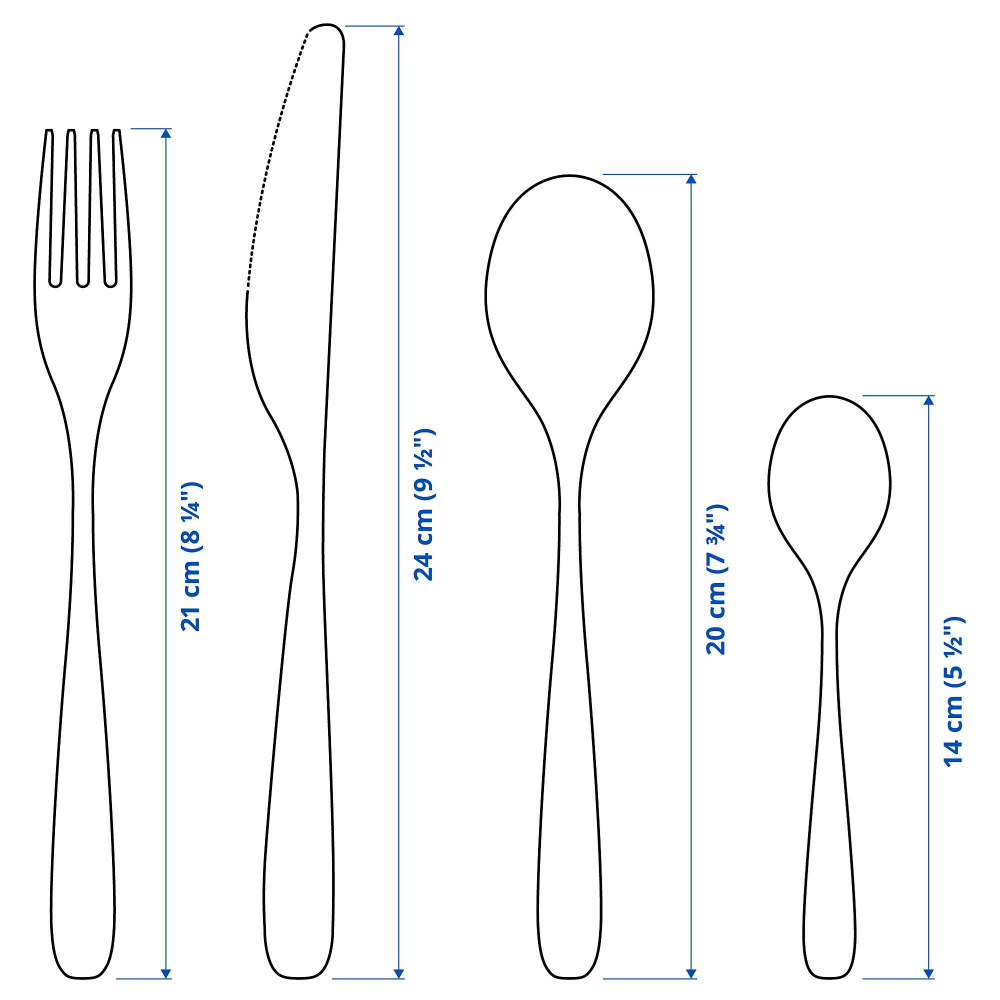 Набор столовых приборов на 6 персон IKEA TILLAGD (ТИЛЛАГД), Черный, Нержавеющая сталь, 24 шт