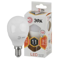 Лампа светодиодная ЭРА STD LED P45-11W-827-E14 11Вт шар теплый белый свет Е14 | Лампы cветодиодные Шар (G/P)