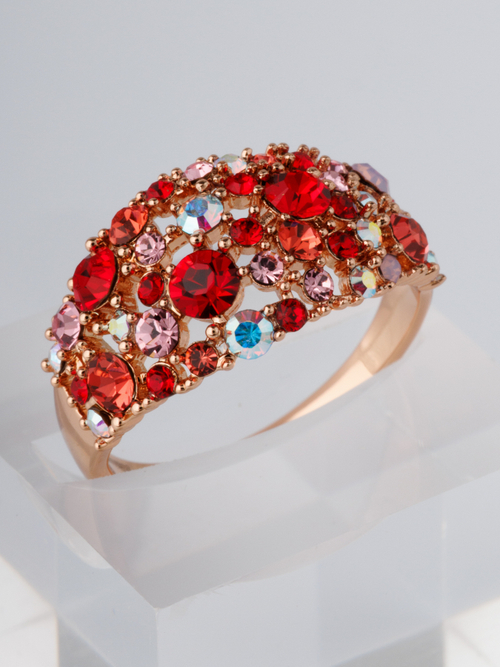 Позолоченное кольцо Россыпь из красных камней Swarovski