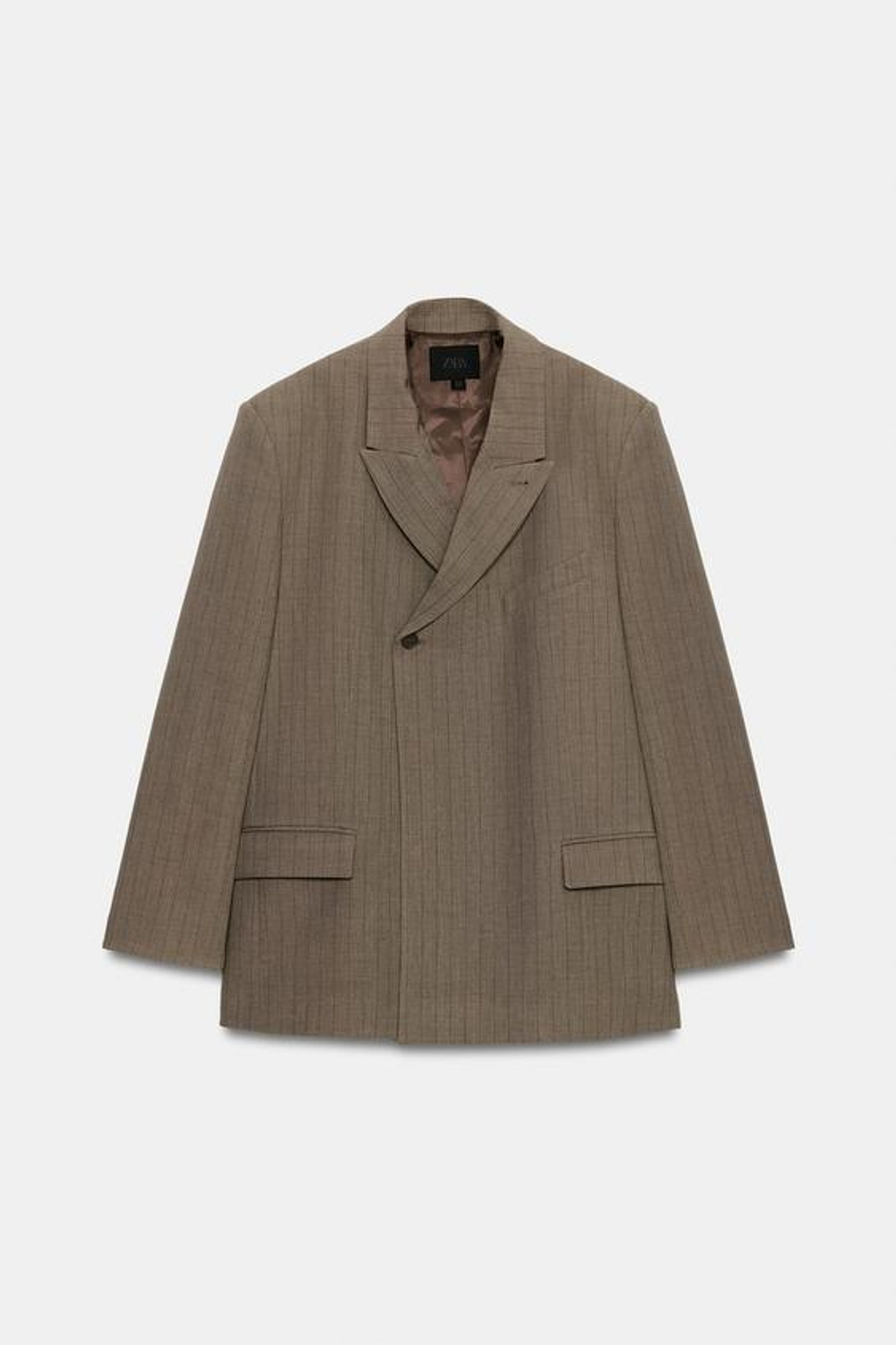 ZARA БЛЕЙЗЕР ОВЕРСАЙЗ В ТОНКУЮ ПОЛОСКУ, КОРИЧНЕВЫЙ
