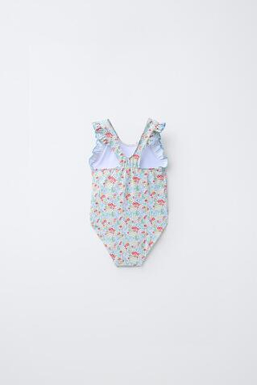 ZARA КУПАЛЬНИК С ЦВЕТОЧНЫМ ПРИНТОМ И ВОЛАНАМИ, РАЗНОЦВЕТНЫЙ