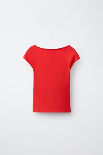 ZARA ОДНОТОННАЯ ФУТБОЛКА ИЗ МОДАЛА, КРАСНЫЙ