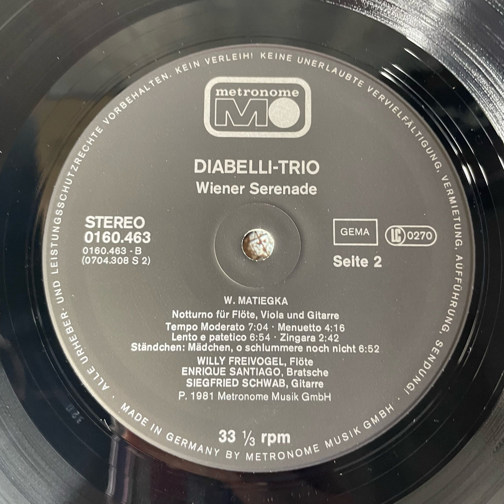 Винтажная виниловая пластинка LP Diabelli Trio, Wiener Serenade, Heitere Musik Der Wiener Klassik (Германия 1981)