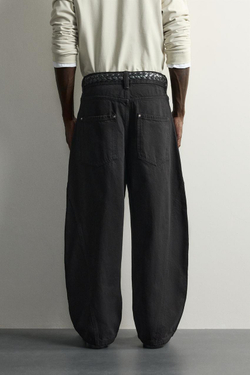 ZARA БРЮКИ BALLOON FIT СО ШВАМИ, ЧЕРНЫЙ