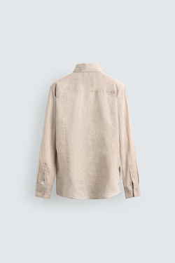 ZARA РУБАШКА ИЗ 100% ЛЬНА, СВЕТЛО-БЕЖЕВЫЙ