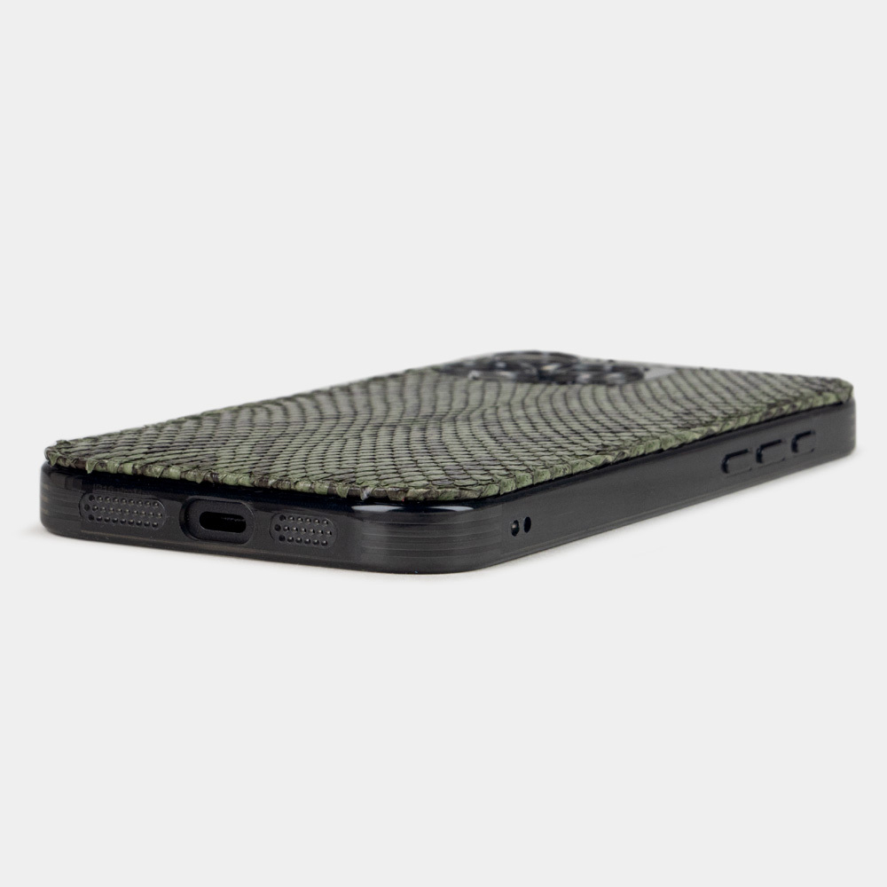 Чехол-накладка для iPhone 16 Pro Max из кожи питона, зеленого цвета