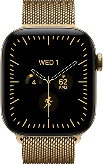 Часы Apple Watch Series 12, 46 мм, титан цвета «сияющее золото», миланский сетчатый браслет