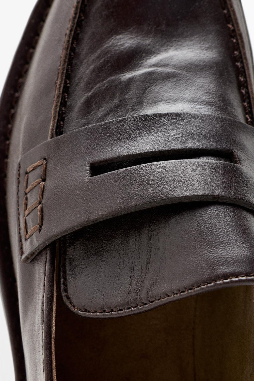 Massimo Dutti Лоферы из мягкой кожи с перемычкой, коричневый
