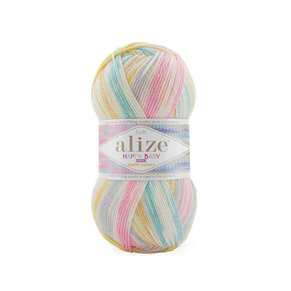 Хеппи беби НЬЮ мультиколор (Happy baby NEW-multi color) пряжа Alize 10%бамбук 90%акрил 5х100г/320м 52995 белый-розовый-жёлтый-св.бирюзовый-серый