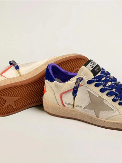 Ball Star in cream leather with grey star and a blue heel tab