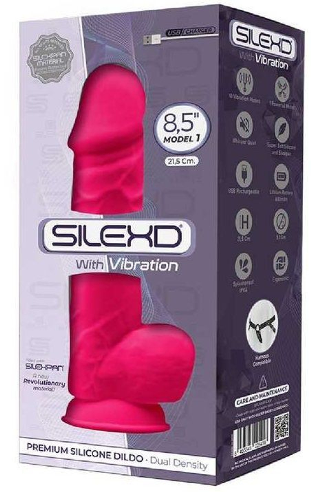 Ярко-розовый вибратор-реалистик Silexd Model 1 - 21,5 см. (Цвет: ярко-розовый)