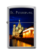 Легендарная классическая американская бензиновая широкая зажигалка ZIPPO Classic High Polish Chrome™ Полноцветное изображение храма Спаса-на-Крови из латуни и стали ZP-250 ST PETERSBURG CHURCH