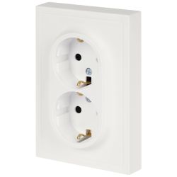 Розетка ЭРА Galaxy 15-2104-08 с заземлением двойная 2X2P+E Schuko 16А-250В IP20 белый матовый | Эра Galaxy