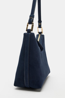 ZARA КОЖАНАЯ СУМКА НА ПЛЕЧО, СИНИЙ