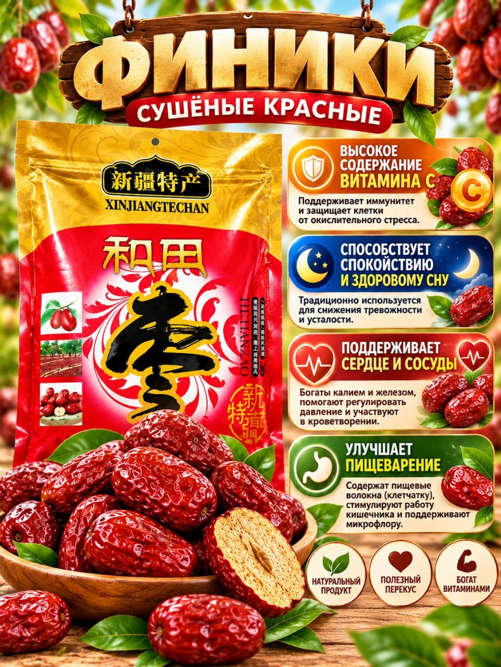 Китайские финики сушёные Унаби Зизифус, 500 г