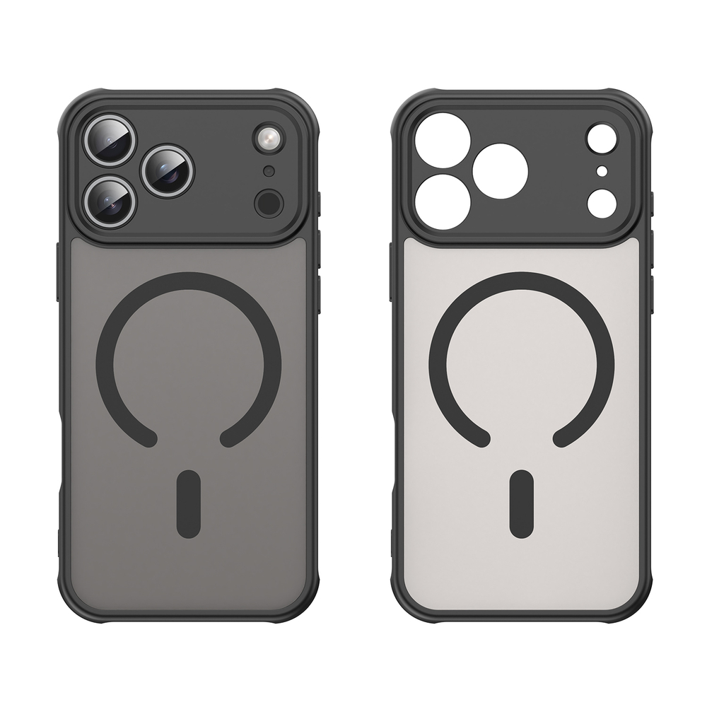 Матовый полупрозрачный чехол с MagSafe для iPhone 17 Pro Max, усиленные боковые рамки черного цвета