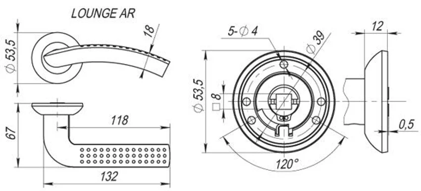 Ручка раздельная R.AR54.LOUNGE LOUNGE AR 130mm SN-CP-3 матовый никель-хром