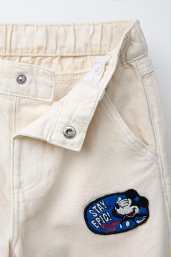 ZARA БРЮКИ BAGGY ИЗ ТВИЛА С НАШИВКАМИ MICKEY MOUSE © DISNEY, ЭКРЮ
