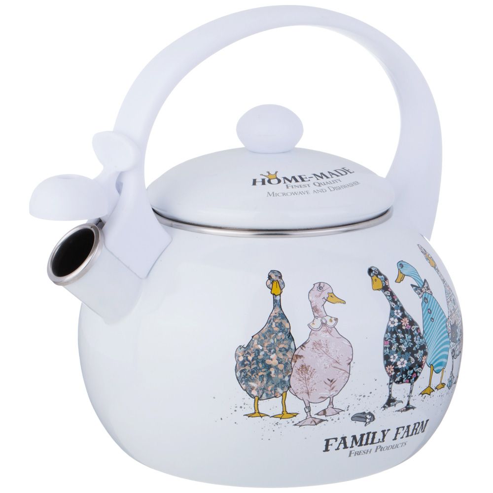ЧАЙНИК AGNESS ЭМАЛИРОВАННЫЙ СО СВИСТКОМ СЕРИЯ "FAMILY FARM", 2,2Л, ИНДУКЦИОННОЕ ДНО