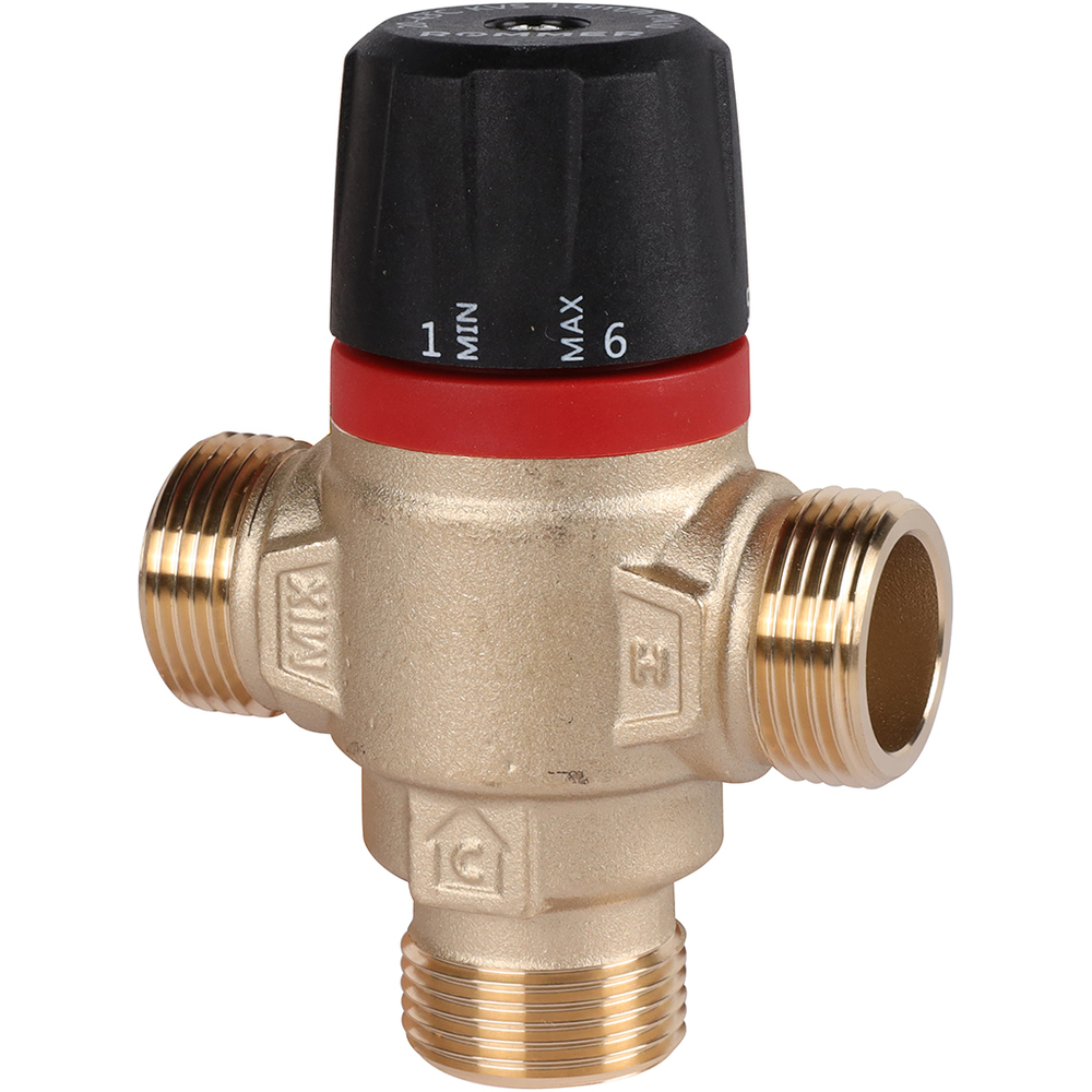 Клапан термостатический смесительный ROMMER - 3/4" (НР/НР, 20-43°C, Kvs 1.6, L-смешивание)