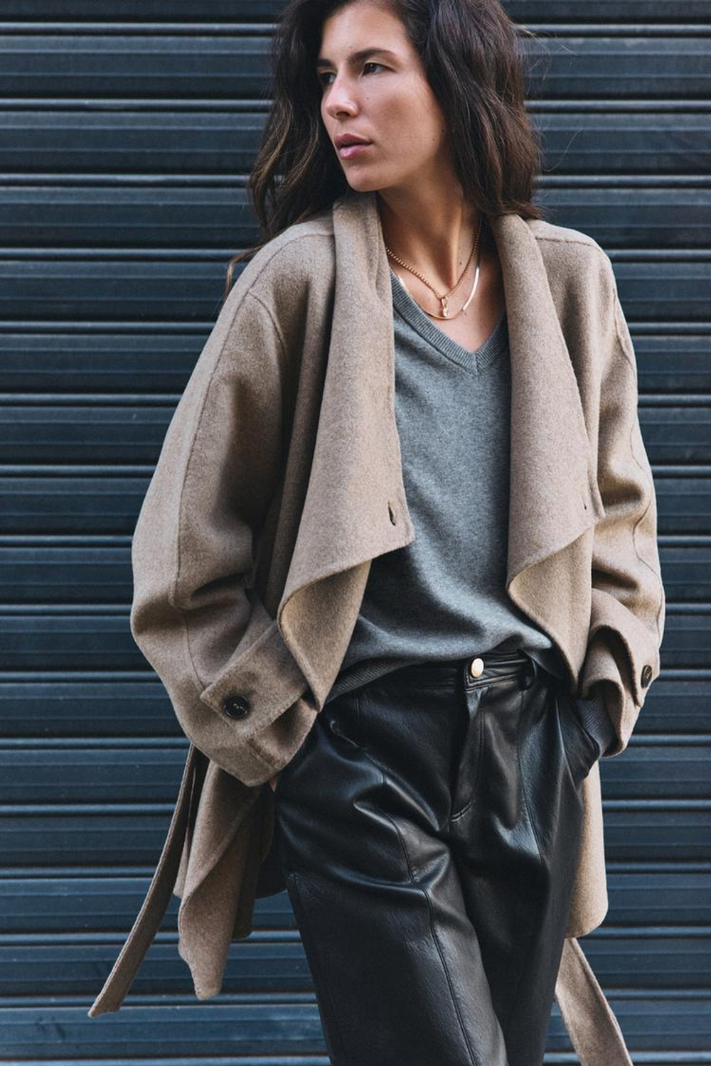 ZARA МЯГКАЯ ДВУБОРТНАЯ КУРТКА, СЕРО-КОРИЧНЕВЫЙ