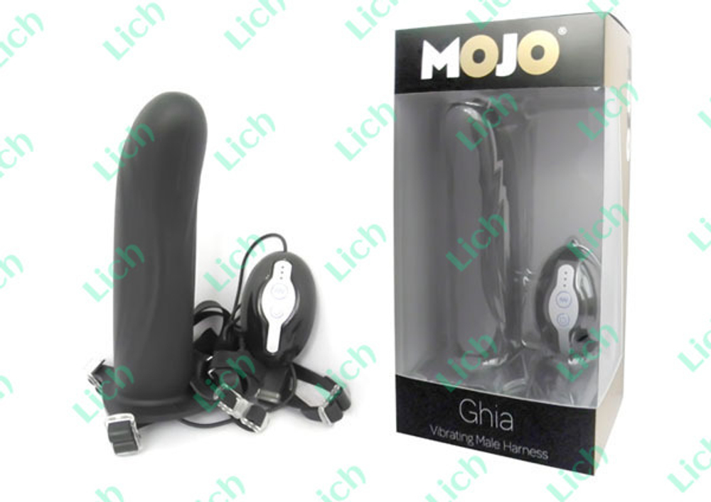 Черный страпон с вибратором Mojo Ghia