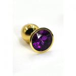 Металлическая анальная пробка Small dark purple Gold (Цвет: цвет пробки: золотой, цвет камня: темно-фиолетовый)