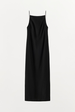 ZARA ДЛИННОЕ ПЛАТЬЕ ИЗ СМЕСОВОЙ ВИСКОЗЫ НА БРЕТЕЛЯХ, ЧЕРНЫЙ