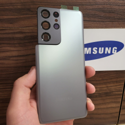 Крышка для Samsung S21 Ultra - задняя стеклянная панель "хорошее качество" (серого цвета)