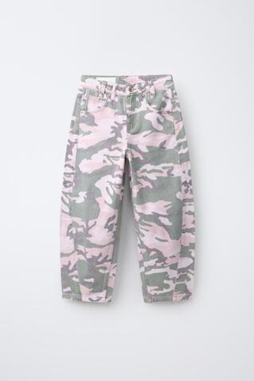ZARA БРЮКИ BARREL С ПРИНТОМ, РОЗОВЫЙ